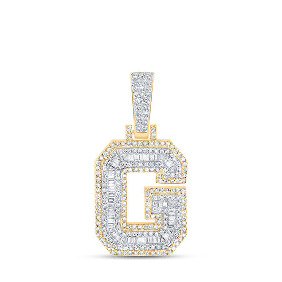 10k Yellow Gold Mens Baguette Diamond G Initial Letter Charm Pendant 5/8 Cttw