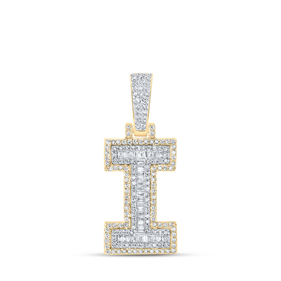 10k Yellow Gold Mens Baguette Diamond I Initial Letter Charm Pendant 1/2 Cttw