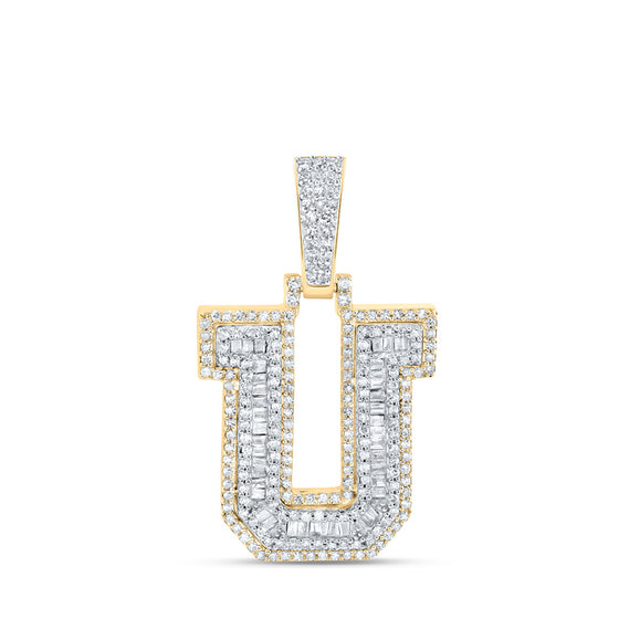 10k Yellow Gold Mens Baguette Diamond U Initial Letter Charm Pendant 5/8 Cttw