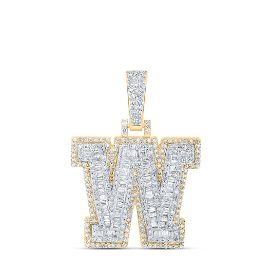 10k Yellow Gold Mens Baguette Diamond W Initial Letter Charm Pendant 1 Cttw