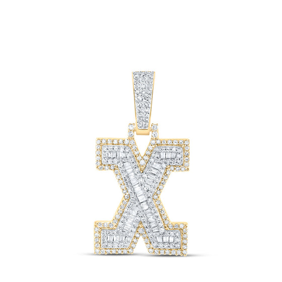 10k Yellow Gold Mens Baguette Diamond X Initial Letter Charm Pendant 5/8 Cttw