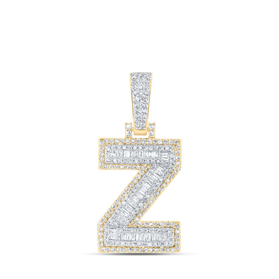 10k Yellow Gold Mens Baguette Diamond Z Initial Letter Charm Pendant 5/8 Cttw
