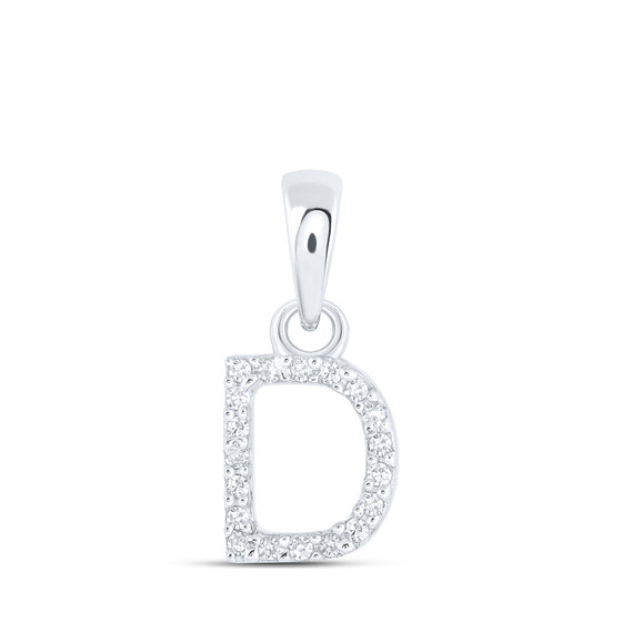10k White Gold Womens Round Diamond D Initial Letter Pendant 1/20 Cttw