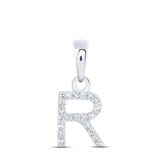 10k White Gold Womens Round Diamond R Initial Letter Pendant 1/20 Cttw