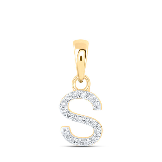 10k Yellow Gold Womens Round Diamond S Initial Letter Pendant 1/20 Cttw
