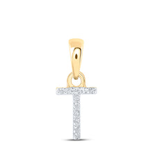  10k Yellow Gold Womens Round Diamond T Initial Letter Pendant .02 Cttw