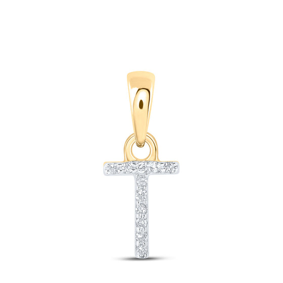10k Yellow Gold Womens Round Diamond T Initial Letter Pendant .02 Cttw