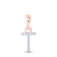  10k Rose Gold Womens Round Diamond T Initial Letter Pendant .02 Cttw