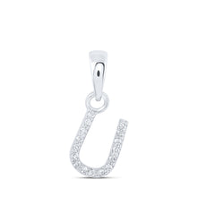  10k White Gold Womens Round Diamond U Initial Letter Pendant .03 Cttw