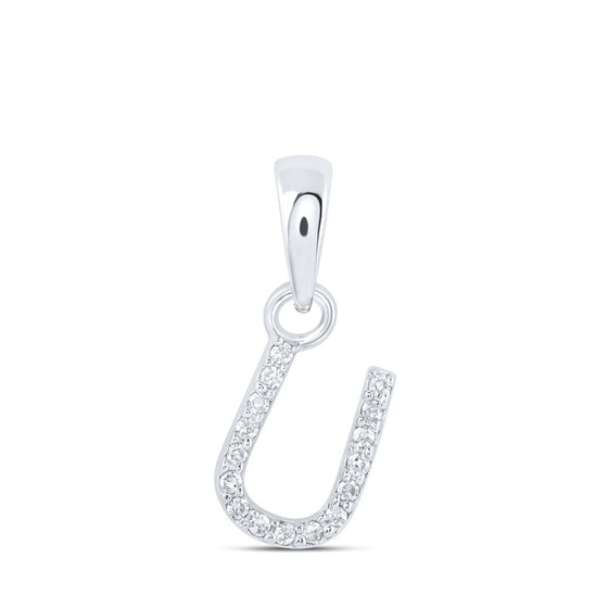 10k White Gold Womens Round Diamond U Initial Letter Pendant .03 Cttw