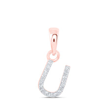  10k Rose Gold Womens Round Diamond U Initial Letter Pendant .03 Cttw