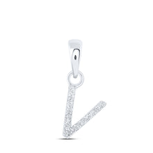  10k White Gold Womens Round Diamond V Initial Letter Pendant .03 Cttw