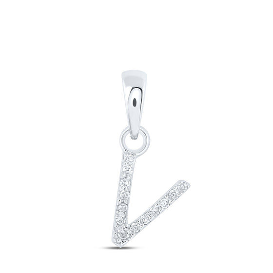 10k White Gold Womens Round Diamond V Initial Letter Pendant .03 Cttw