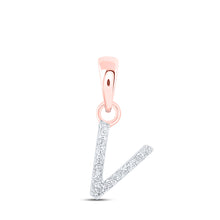  10k Rose Gold Womens Round Diamond V Initial Letter Pendant .03 Cttw