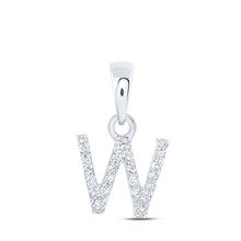  10k White Gold Womens Round Diamond W Initial Letter Pendant 1/20 Cttw