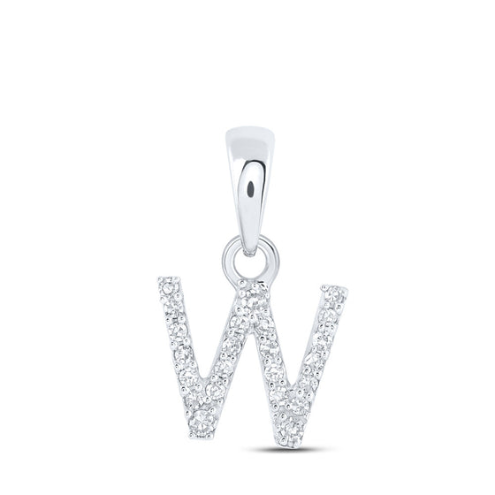 10k White Gold Womens Round Diamond W Initial Letter Pendant 1/20 Cttw