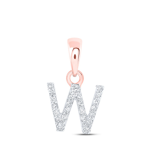 10k Rose Gold Womens Round Diamond W Initial Letter Pendant 1/20 Cttw
