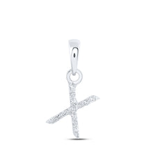  10k White Gold Womens Round Diamond X Initial Letter Pendant .03 Cttw