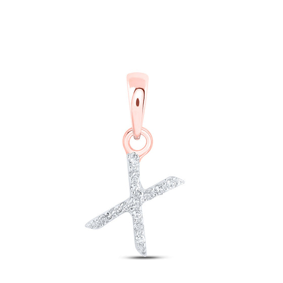 10k Rose Gold Womens Round Diamond X Initial Letter Pendant .03 Cttw