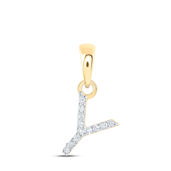 10k Yellow Gold Womens Round Diamond Y Initial Letter Pendant .03 Cttw