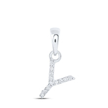  10k White Gold Womens Round Diamond Y Initial Letter Pendant .03 Cttw