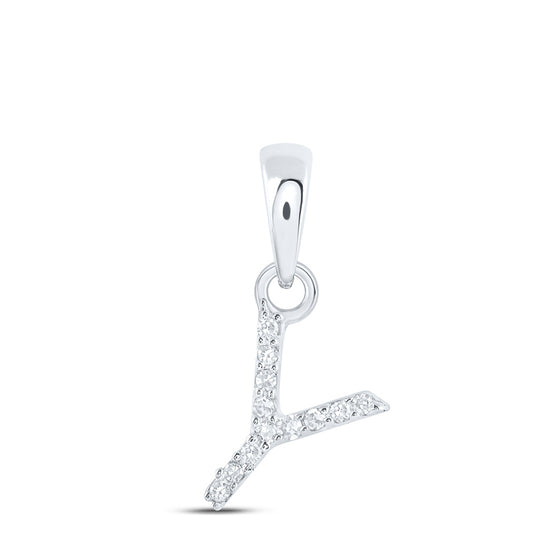 10k White Gold Womens Round Diamond Y Initial Letter Pendant .03 Cttw