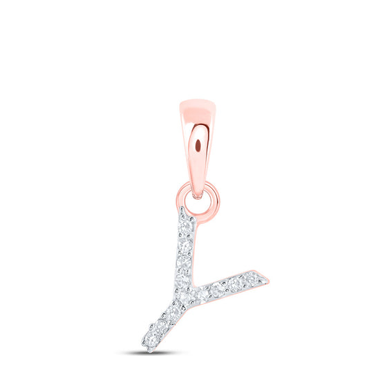 10k Rose Gold Womens Round Diamond Y Initial Letter Pendant .03 Cttw