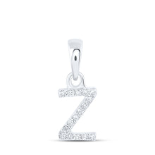  10k White Gold Womens Round Diamond Z Initial Letter Pendant .03 Cttw