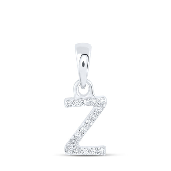 10k White Gold Womens Round Diamond Z Initial Letter Pendant .03 Cttw