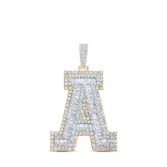 10k Yellow Gold Mens Baguette Diamond A Initial Letter Charm Pendant 4-7/8 Cttw