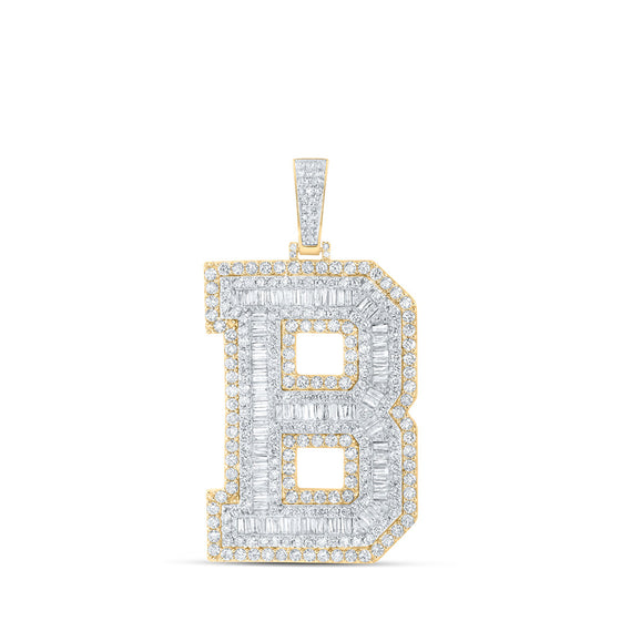 10k Yellow Gold Mens Baguette Diamond B Initial Letter Charm Pendant 6-1/3 Cttw