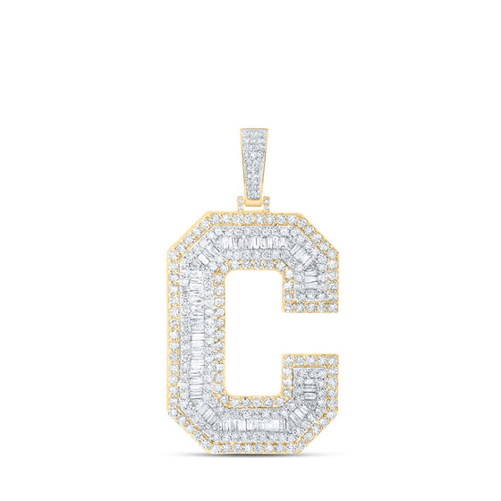 10k Yellow Gold Mens Baguette Diamond C Initial Letter Charm Pendant 5-1/2 Cttw