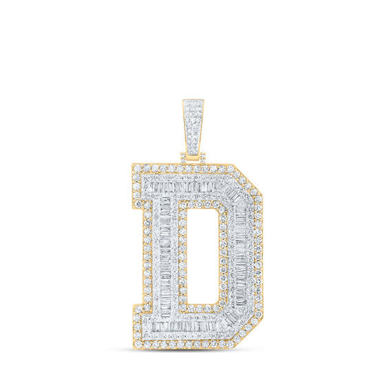 10k Yellow Gold Mens Baguette Diamond D Initial Letter Charm Pendant 6 Cttw