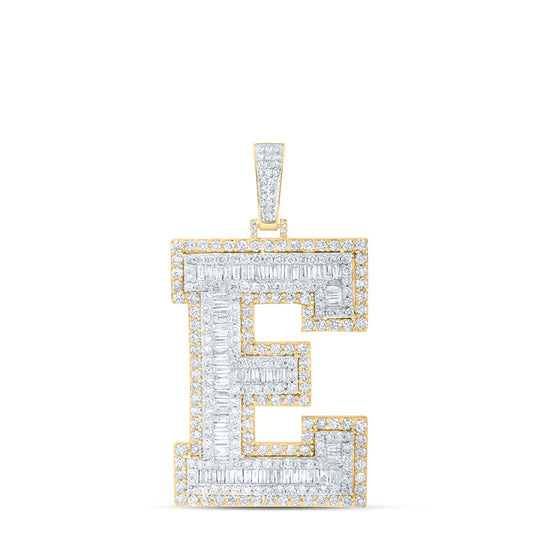 10k Yellow Gold Mens Baguette Diamond E Initial Letter Charm Pendant 6-1/3 Cttw