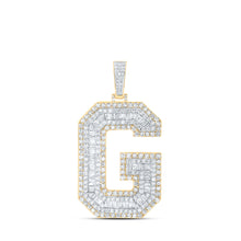  10k Yellow Gold Mens Baguette Diamond G Initial Letter Charm Pendant 5-7/8 Cttw