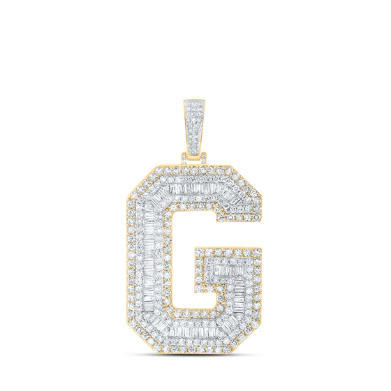 10k Yellow Gold Mens Baguette Diamond G Initial Letter Charm Pendant 5-7/8 Cttw