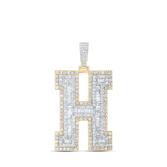 10k Yellow Gold Mens Baguette Diamond H Initial Letter Charm Pendant 6 Cttw