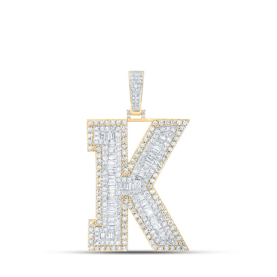 10k Yellow Gold Mens Baguette Diamond K Initial Letter Charm Pendant 6 Cttw