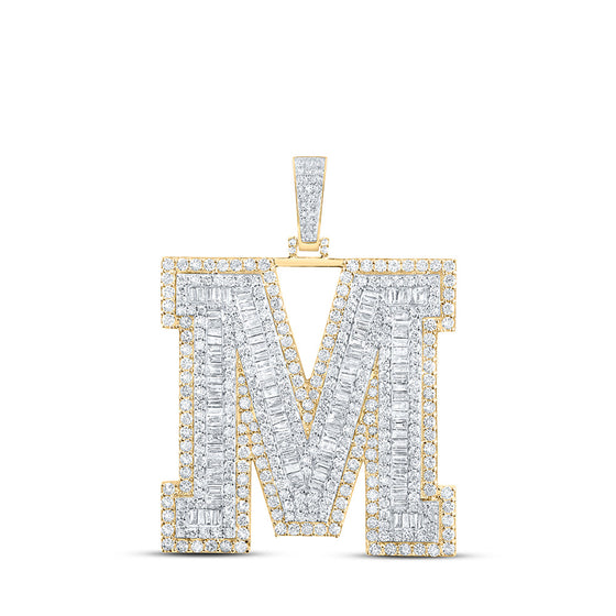 10k Yellow Gold Mens Baguette Diamond M Initial Letter Charm Pendant 9 Cttw