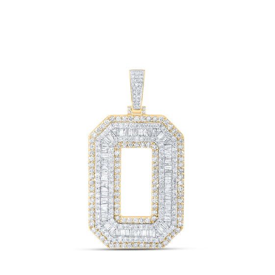10k Yellow Gold Mens Baguette Diamond O Initial Letter Charm Pendant 6-1/5 Cttw