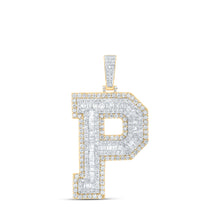  10k Yellow Gold Mens Baguette Diamond P Initial Letter Charm Pendant 5-3/8 Cttw