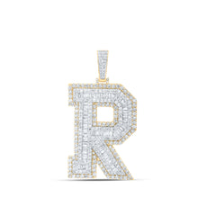  10k Yellow Gold Mens Baguette Diamond R Initial Letter Charm Pendant 6 Cttw