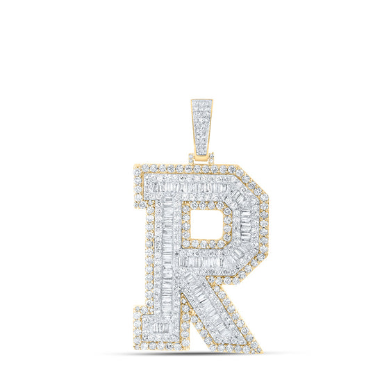 10k Yellow Gold Mens Baguette Diamond R Initial Letter Charm Pendant 6 Cttw
