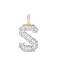  10k Yellow Gold Mens Baguette Diamond S Initial Letter Charm Pendant 5-5/8 Cttw