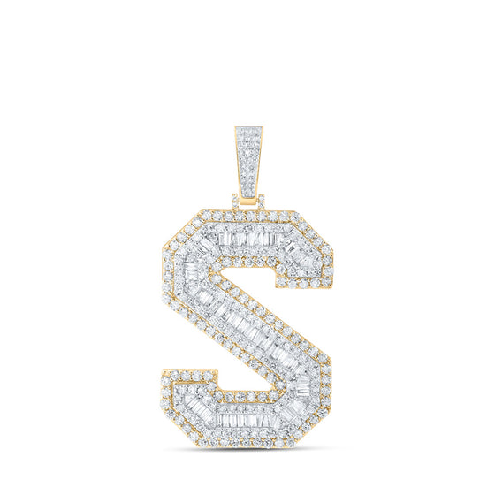 10k Yellow Gold Mens Baguette Diamond S Initial Letter Charm Pendant 5-5/8 Cttw