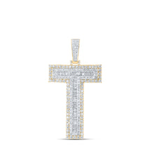  10k Yellow Gold Mens Baguette Diamond T Initial Letter Charm Pendant 4 Cttw
