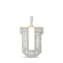  10k Yellow Gold Mens Baguette Diamond U Initial Letter Charm Pendant 5-1/2 Cttw