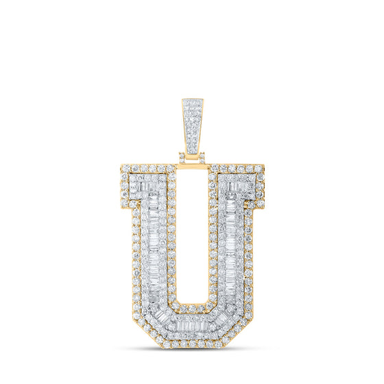 10k Yellow Gold Mens Baguette Diamond U Initial Letter Charm Pendant 5-1/2 Cttw