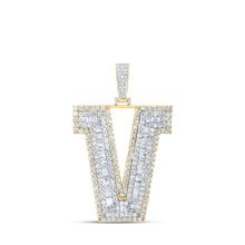  10k Yellow Gold Mens Baguette Diamond V Initial Letter Charm Pendant 5-5/8 Cttw