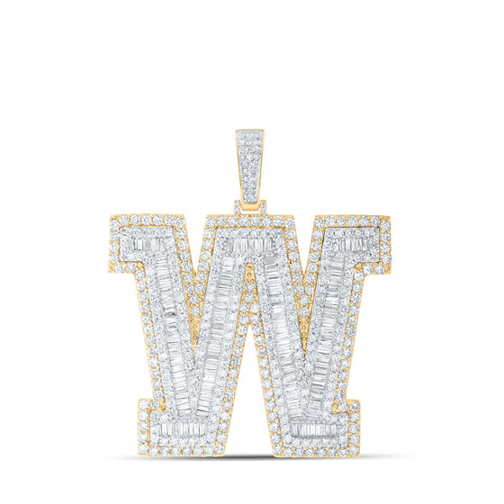 10k Yellow Gold Mens Baguette Diamond W Initial Letter Charm Pendant 9-1/3 Cttw